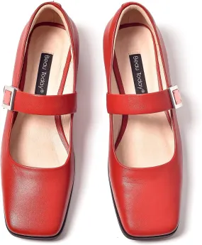 BEAU TODAY Mary Jane Flats for Women, Patent Leather Ballet Flats Shoes, Square Toe Comfortable Business Casual Buckle Non-Slip Ladies Dress Shoes