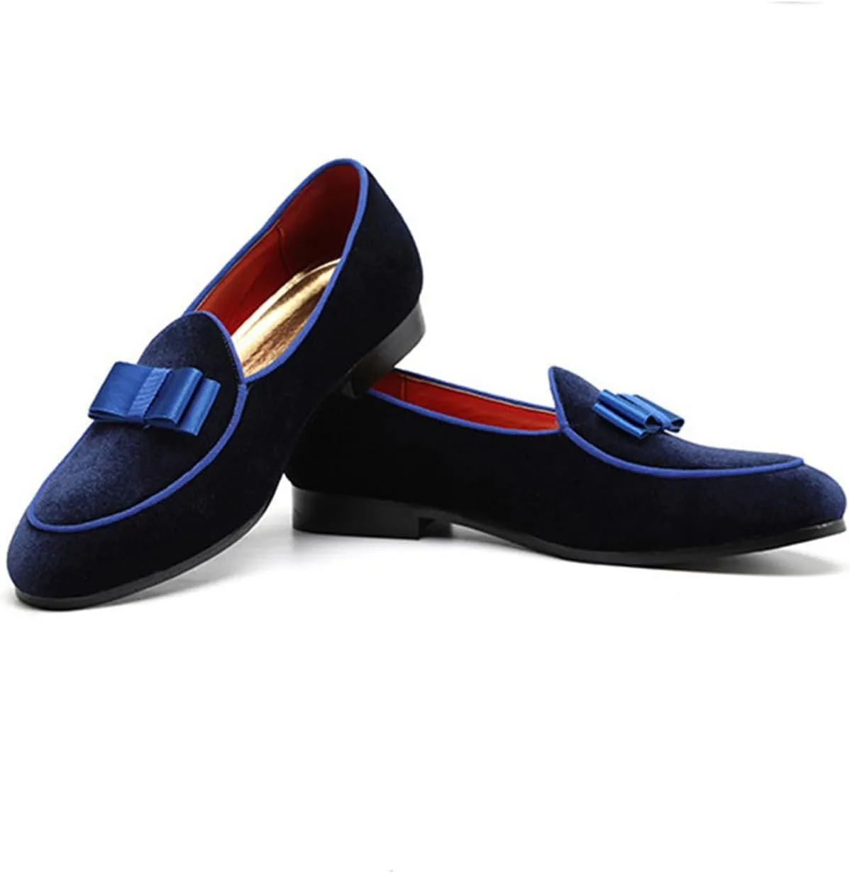 ByErz Mens Loafers Casual Slip on Formal Dress Shoes Banquet with Bowtie Penny Flats Smoking Slippers