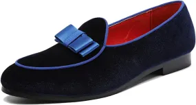 ByErz Mens Loafers Casual Slip on Formal Dress Shoes Banquet with Bowtie Penny Flats Smoking Slippers