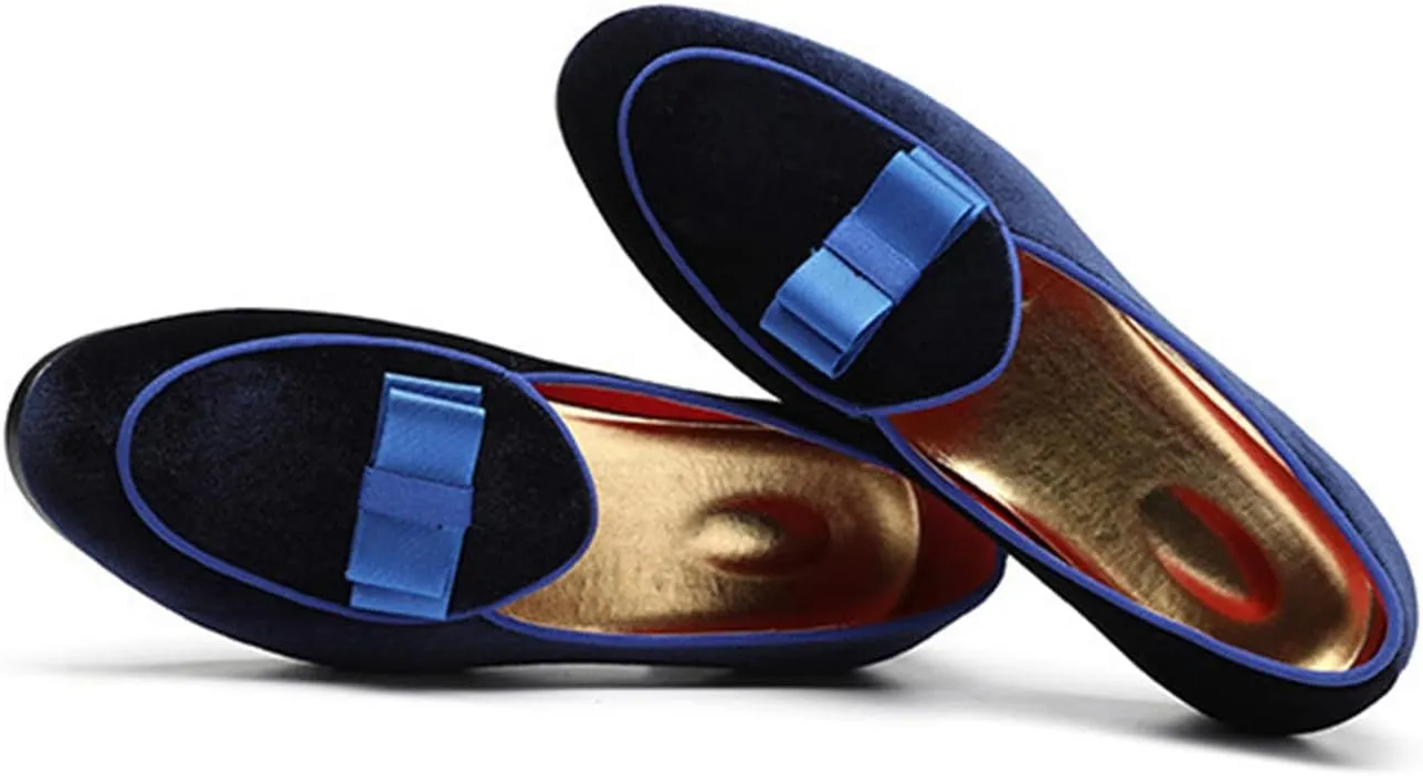 ByErz Mens Loafers Casual Slip on Formal Dress Shoes Banquet with Bowtie Penny Flats Smoking Slippers
