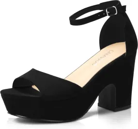 CAMSSOO Women's Platforms Wedges Sandals Suede Open toe Ankle Strap Fashion Wedding Sexy Dress Block Chunky High Heels Pumps Shoes