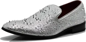 Enzo Romeo Men Fashion Rhinestones Studs Tuxedo Slip On Loafer Dress Shoes WBG
