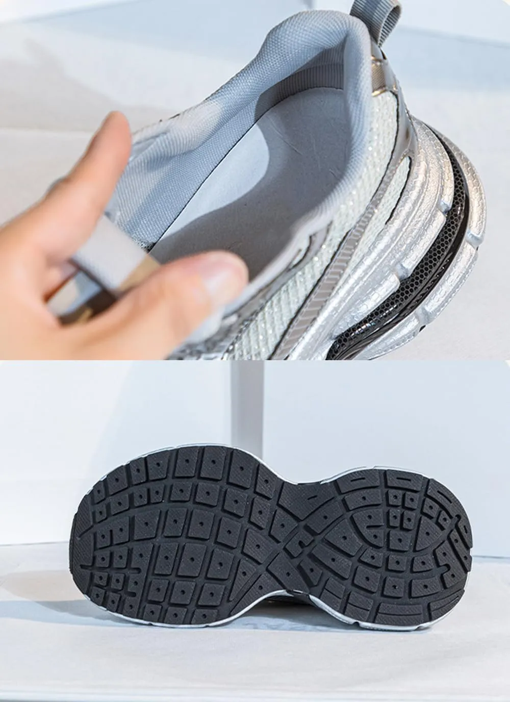 Fashion Women's Platform Trainers - Trendy Dad Sneaker Style with Breathable Mesh/Lace-up for Lightweight Autumn Casual Looks,Silver-36