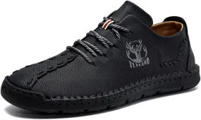 FLYLAND Men's Causal Loafers Leather Handmade Driving Oxford Flats Comfortable Walking Shoes Chukka Boots Business Work Office Shoes