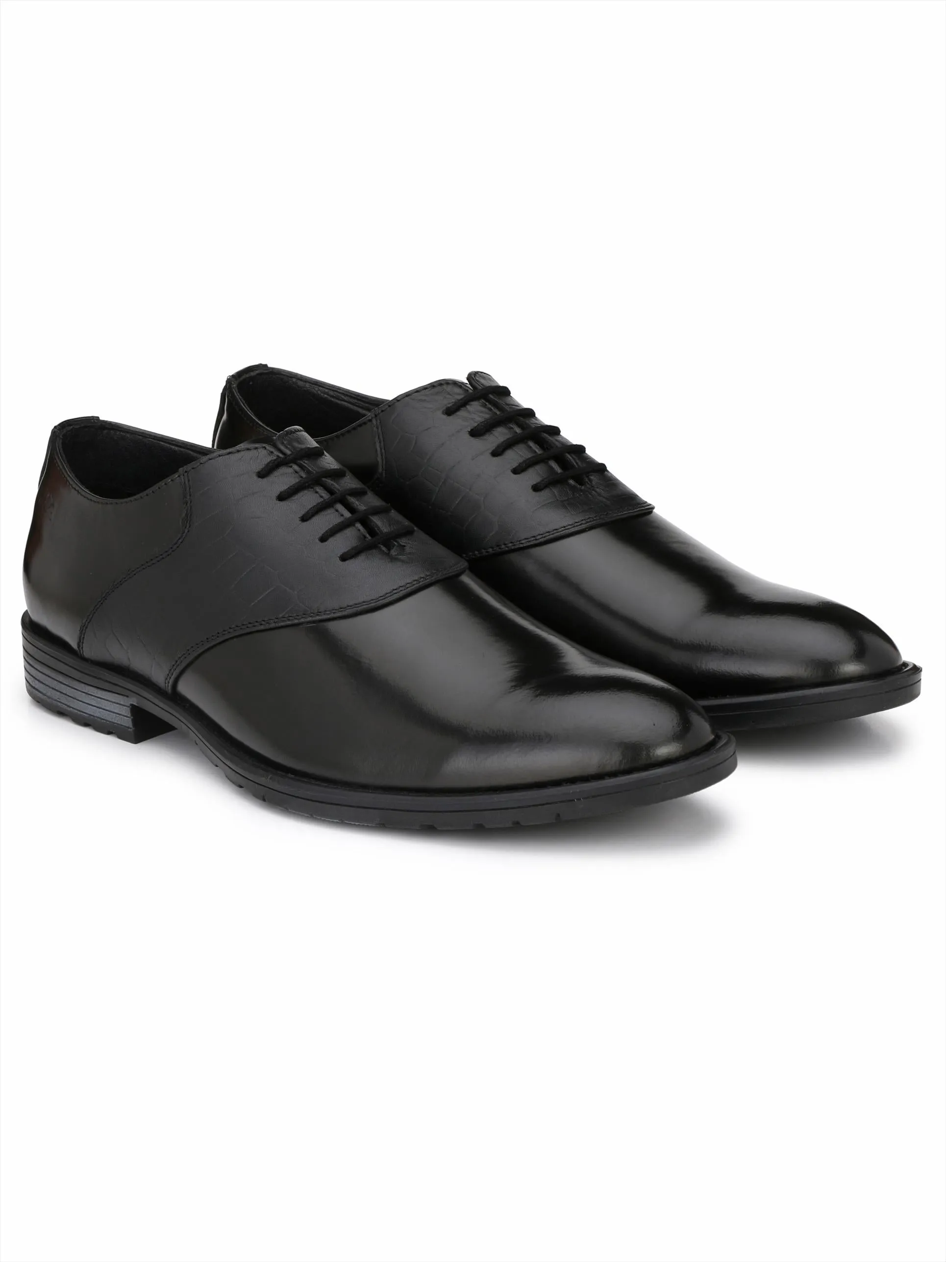 Hitz Men's Black Leather Lace up Formal Shoes