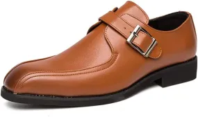 HOOENG Dress Oxford Formal Shoes for Men Slip on Bike Toe Monk Strap Vegan Leather Block Heel Slip Resistant Rubber Sole Anti-Slip Non Slip Walking (Color : Brown, Size : 8.5)