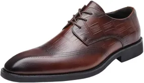 Italian Luxury Men Oxford Leather Dress Shoes Classic Pointed Toe Brogue Formal Business Tuxedo Comfortable Wedding Non Slip Low Top Durable Genuine Leather Stylish Office