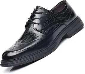 Men Classic Leather Dress Shoes Comfortable Fashion Hollow Mesh Breathable Pointed Toe Non-Slip Soft Sole Leather Oxford Shoes