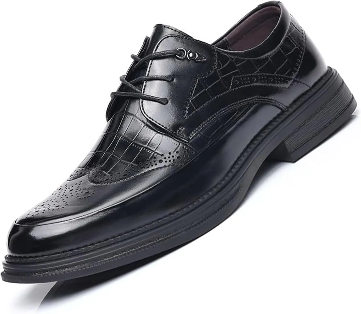 Men Classic Leather Dress Shoes Comfortable Fashion Hollow Mesh Breathable Pointed Toe Non-Slip Soft Sole Leather Oxford Shoes