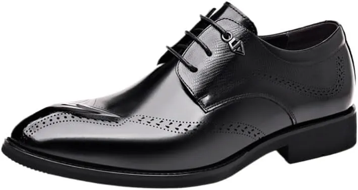 Men's Breathable Business Oxford Derby Mens Genuine Leather Lace Up Oxfords Comfort Wide Round Toe Non-Slip Dress Shoes