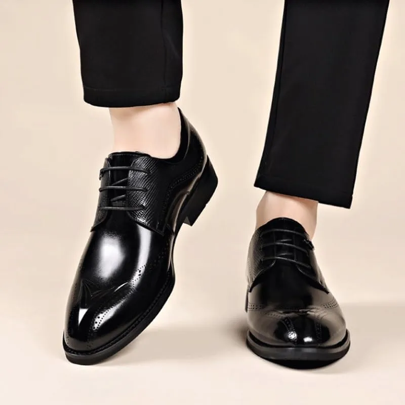 Men's Breathable Business Oxford Derby Mens Genuine Leather Lace Up Oxfords Comfort Wide Round Toe Non-Slip Dress Shoes
