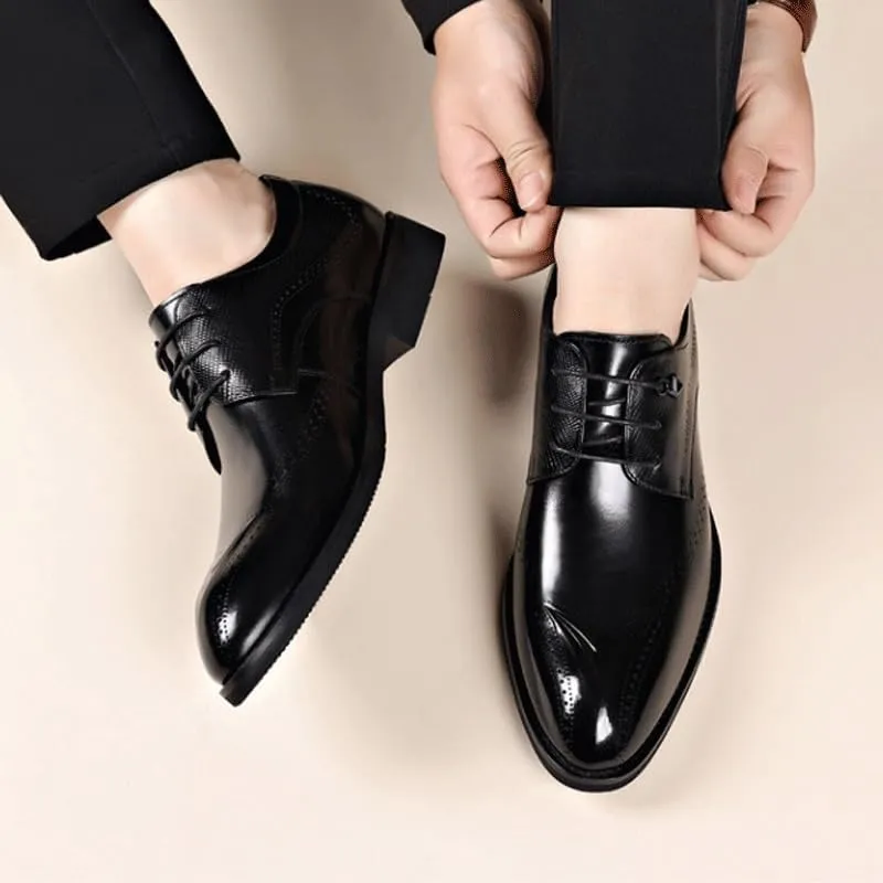 Men's Breathable Business Oxford Derby Mens Genuine Leather Lace Up Oxfords Comfort Wide Round Toe Non-Slip Dress Shoes