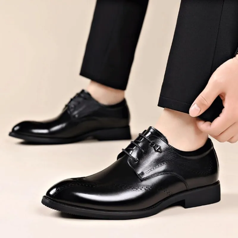 Men's Breathable Business Oxford Derby Mens Genuine Leather Lace Up Oxfords Comfort Wide Round Toe Non-Slip Dress Shoes