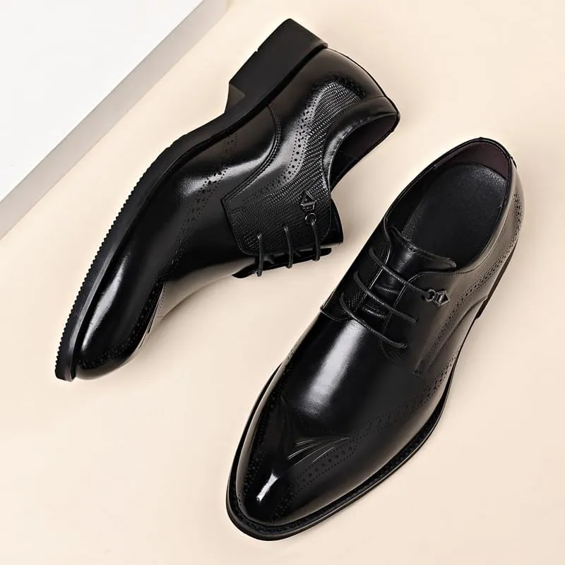 Men's Breathable Business Oxford Derby Mens Genuine Leather Lace Up Oxfords Comfort Wide Round Toe Non-Slip Dress Shoes