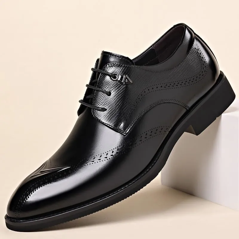 Men's Breathable Business Oxford Derby Mens Genuine Leather Lace Up Oxfords Comfort Wide Round Toe Non-Slip Dress Shoes