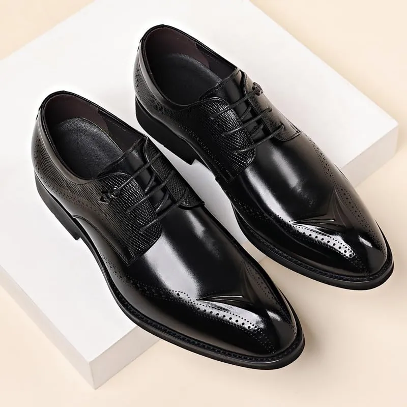 Men's Breathable Business Oxford Derby Mens Genuine Leather Lace Up Oxfords Comfort Wide Round Toe Non-Slip Dress Shoes