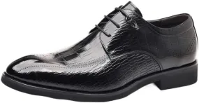 Men's Breathable Leather Wingtip Brogue Oxford Men's Alligator Crocodile Print Oxfords Fashion Lace Up Dress Shoes