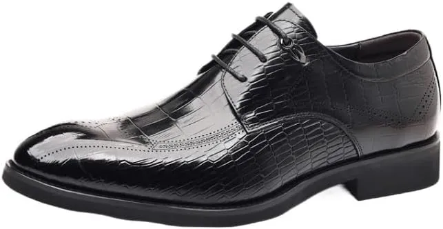 Men's Breathable Leather Wingtip Brogue Oxford Men's Alligator Crocodile Print Oxfords Fashion Lace Up Dress Shoes