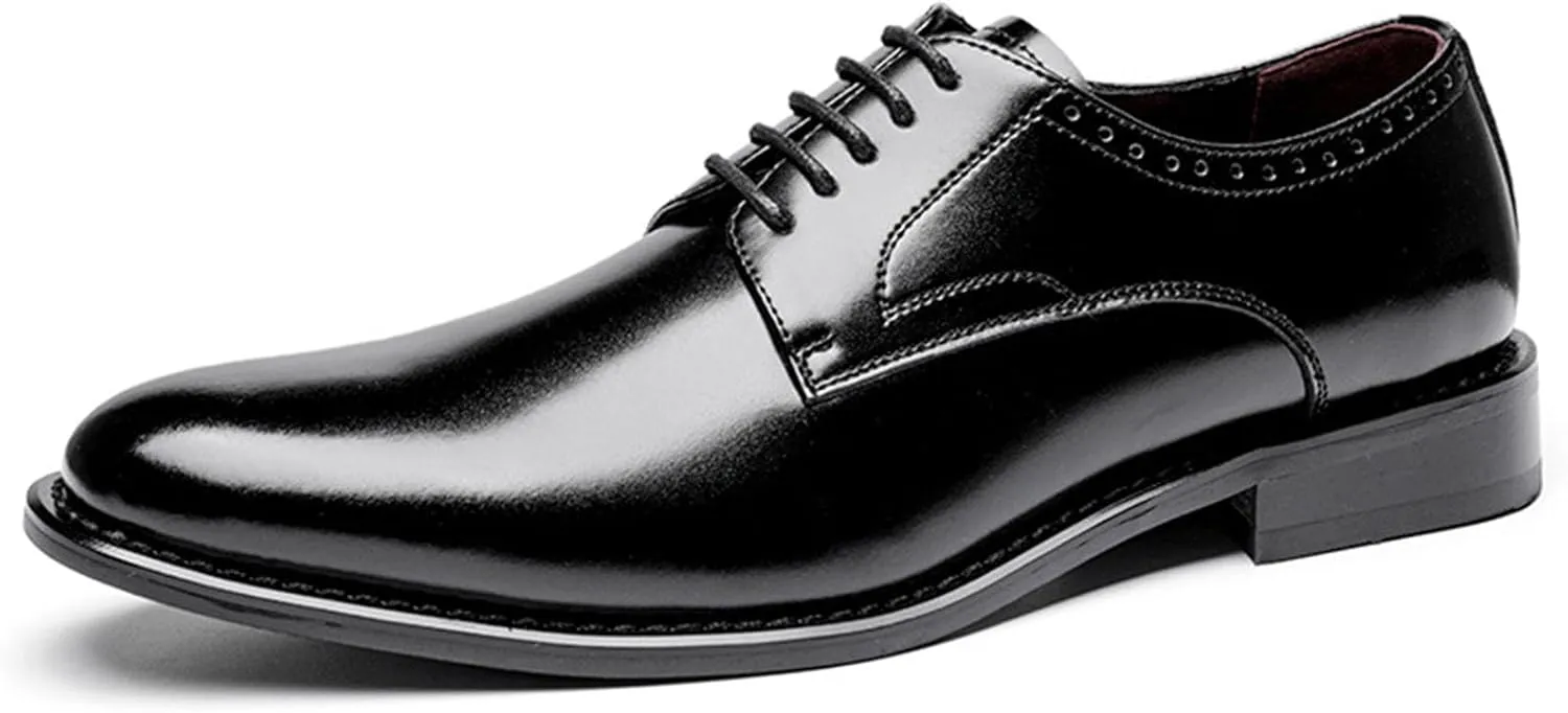 Men's Classic Genuine Leather Formal Business Derby Leather Shoes Fashion Lace Up Casual Tailcoat Oxford Shoes Comfortable Business Dress Shoes