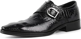 Men's Crocodile Print Oxford Shoes,Comfort Slip on Dress Loafers Monk Strap,Vintage Fashion Pointed Toe Buckle Chunky Formal Leather Shoes