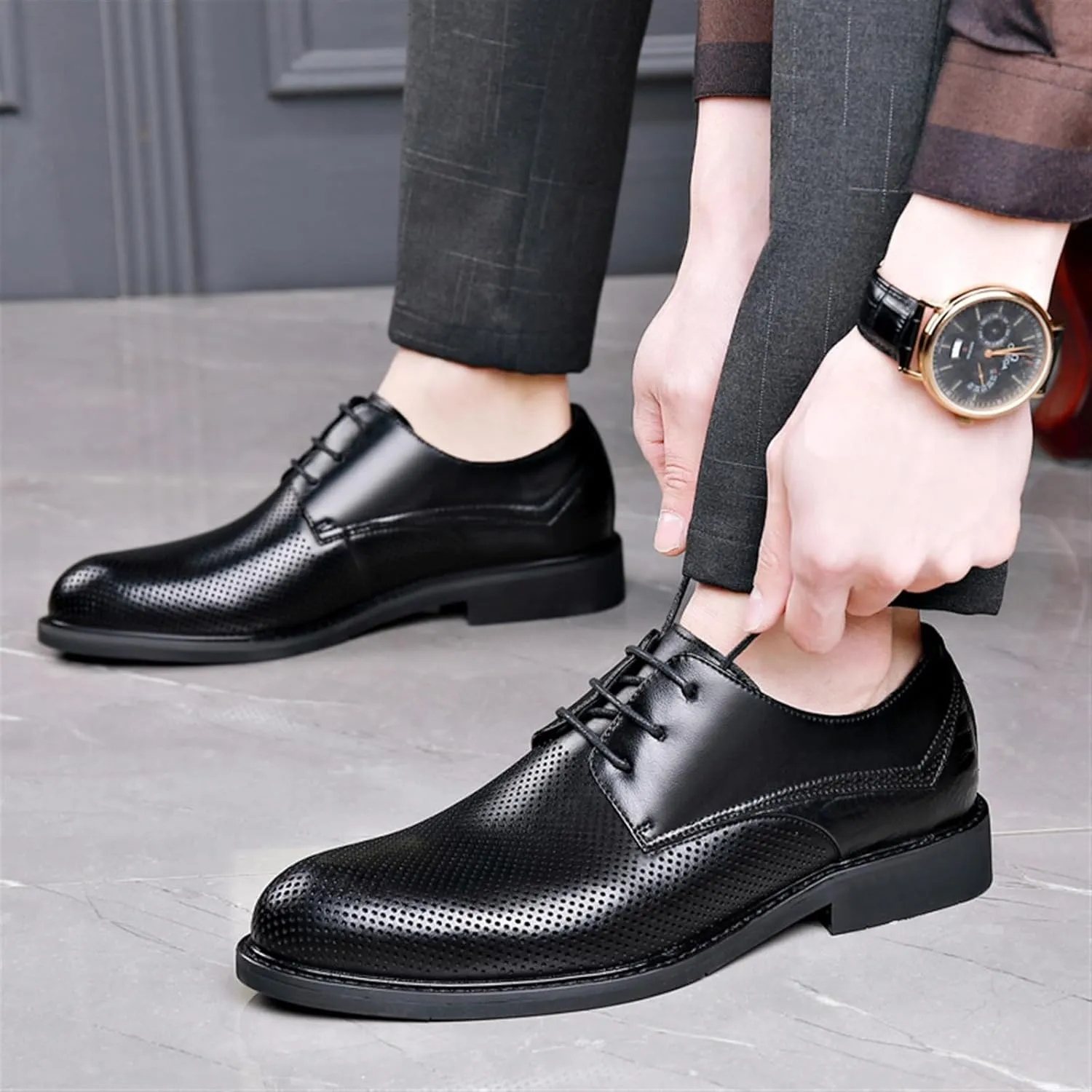 Men's Dress Shoes Formal Business Casual Oxford Shoes Men Breathable Leather Wingtip Brogue Derby Shoes for Men