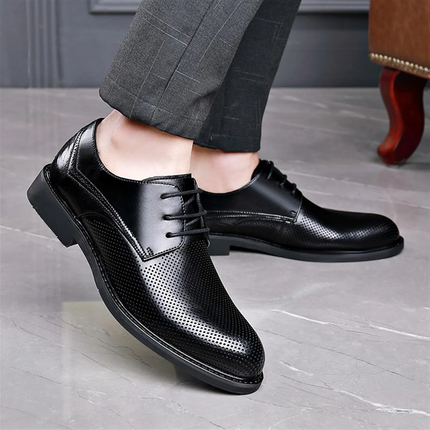 Men's Dress Shoes Formal Business Casual Oxford Shoes Men Breathable Leather Wingtip Brogue Derby Shoes for Men