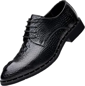 Men's Fashion Leather Lace Up Business Oxford Dress Shoes Patent Leather Pointed Toe Slip On Wedding Formal Business Derby Loafers