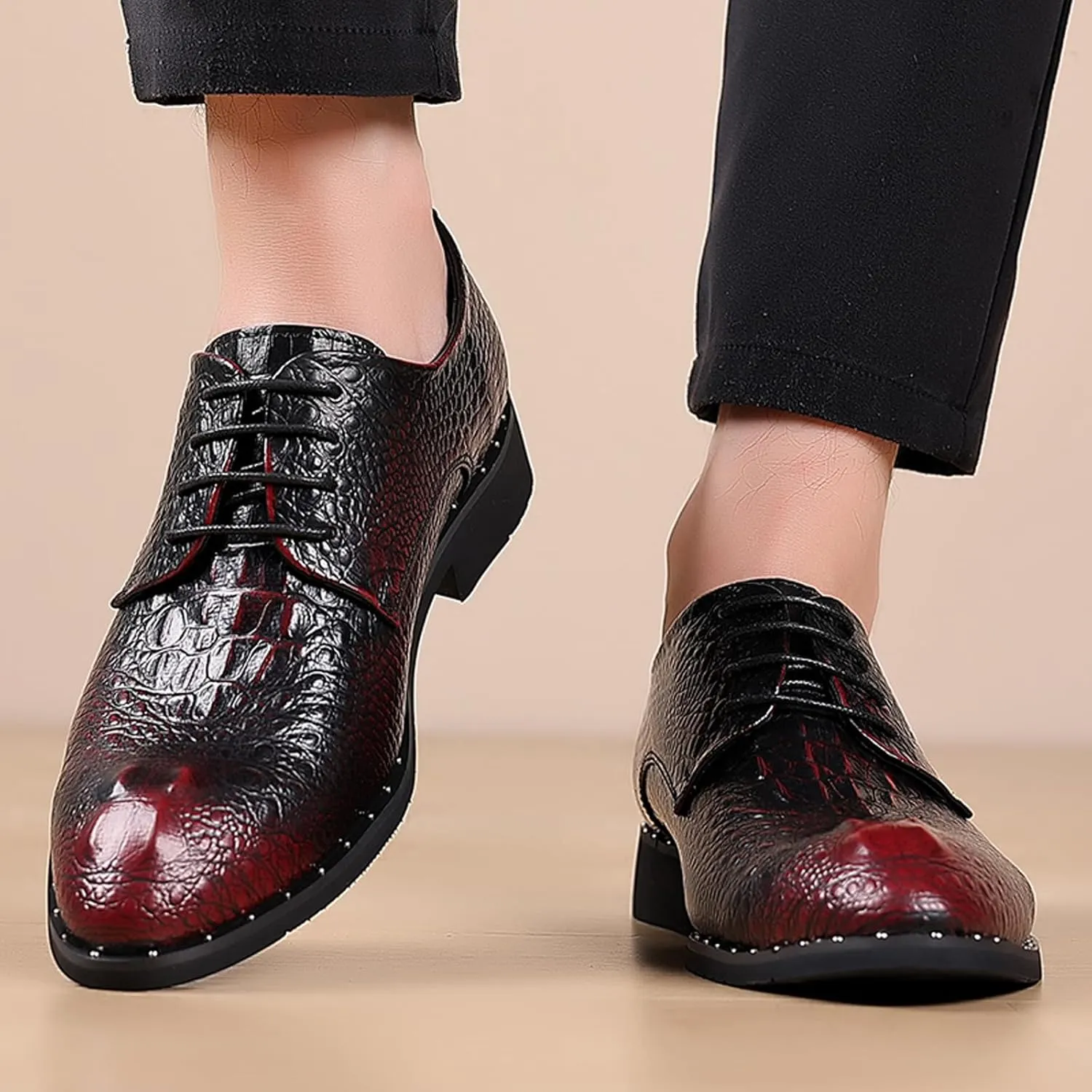 Men's Fashion Leather Lace Up Business Oxford Dress Shoes Patent Leather Pointed Toe Slip On Wedding Formal Business Derby Loafers