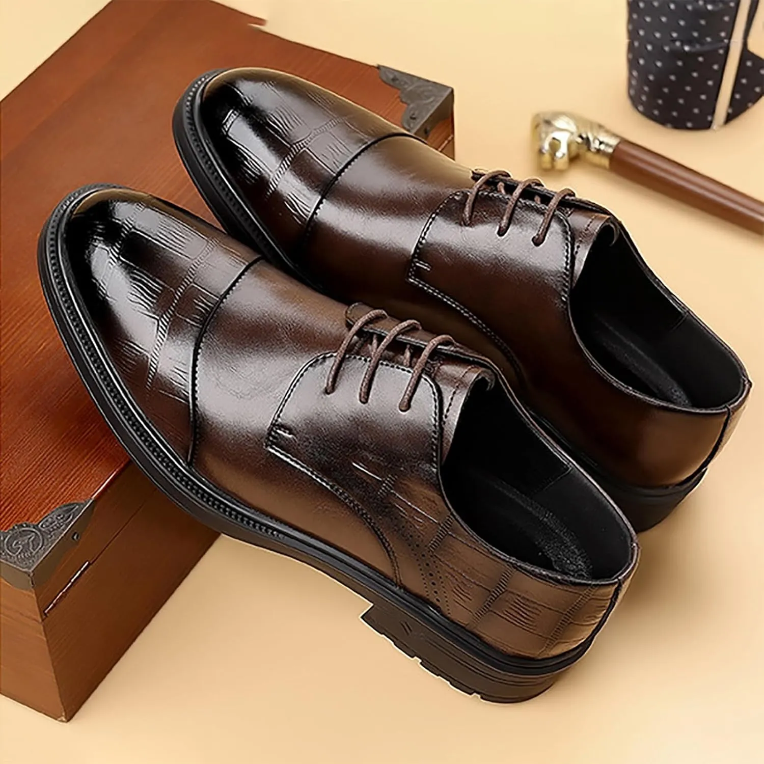 Men's Genuine Leather Breathable Three-Piece Shoes, Business Wedding Groomsmen Dress Shoes with Soft Upper, Anti-Slip Sole Suitable for Business Gentlemen