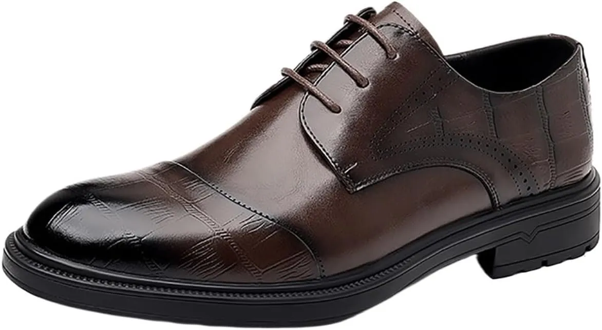 Men's Genuine Leather Breathable Three-Piece Shoes, Business Wedding Groomsmen Dress Shoes with Soft Upper, Anti-Slip Sole Suitable for Business Gentlemen