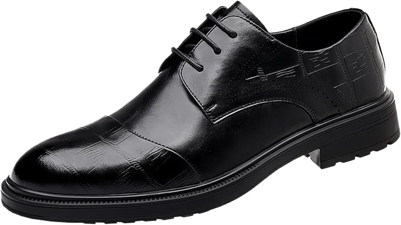 Men's Genuine Leather Breathable Three-Piece Shoes, Business Wedding Groomsmen Dress Shoes with Soft Upper, Anti-Slip Sole Suitable for Business Gentlemen