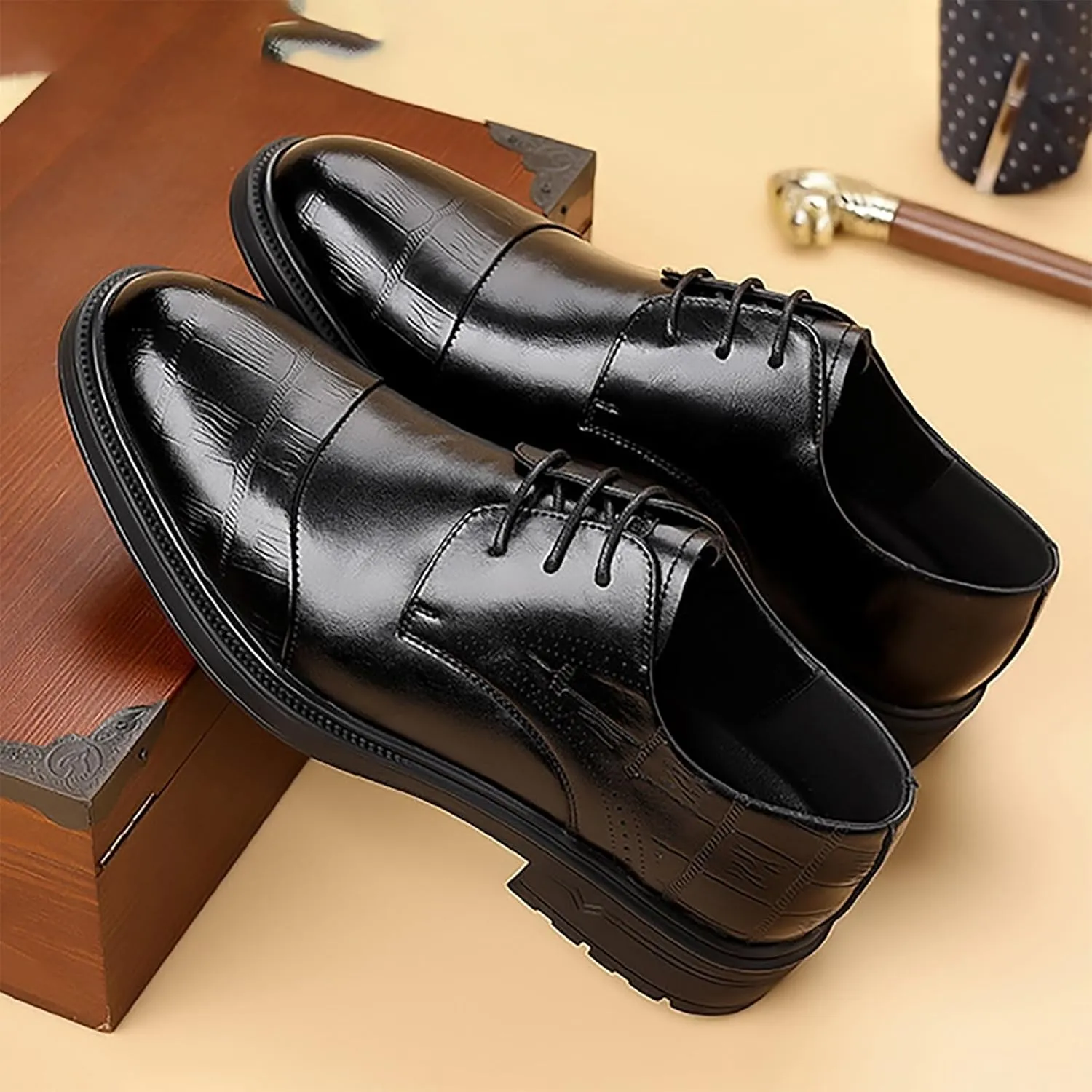 Men's Genuine Leather Breathable Three-Piece Shoes, Business Wedding Groomsmen Dress Shoes with Soft Upper, Anti-Slip Sole Suitable for Business Gentlemen