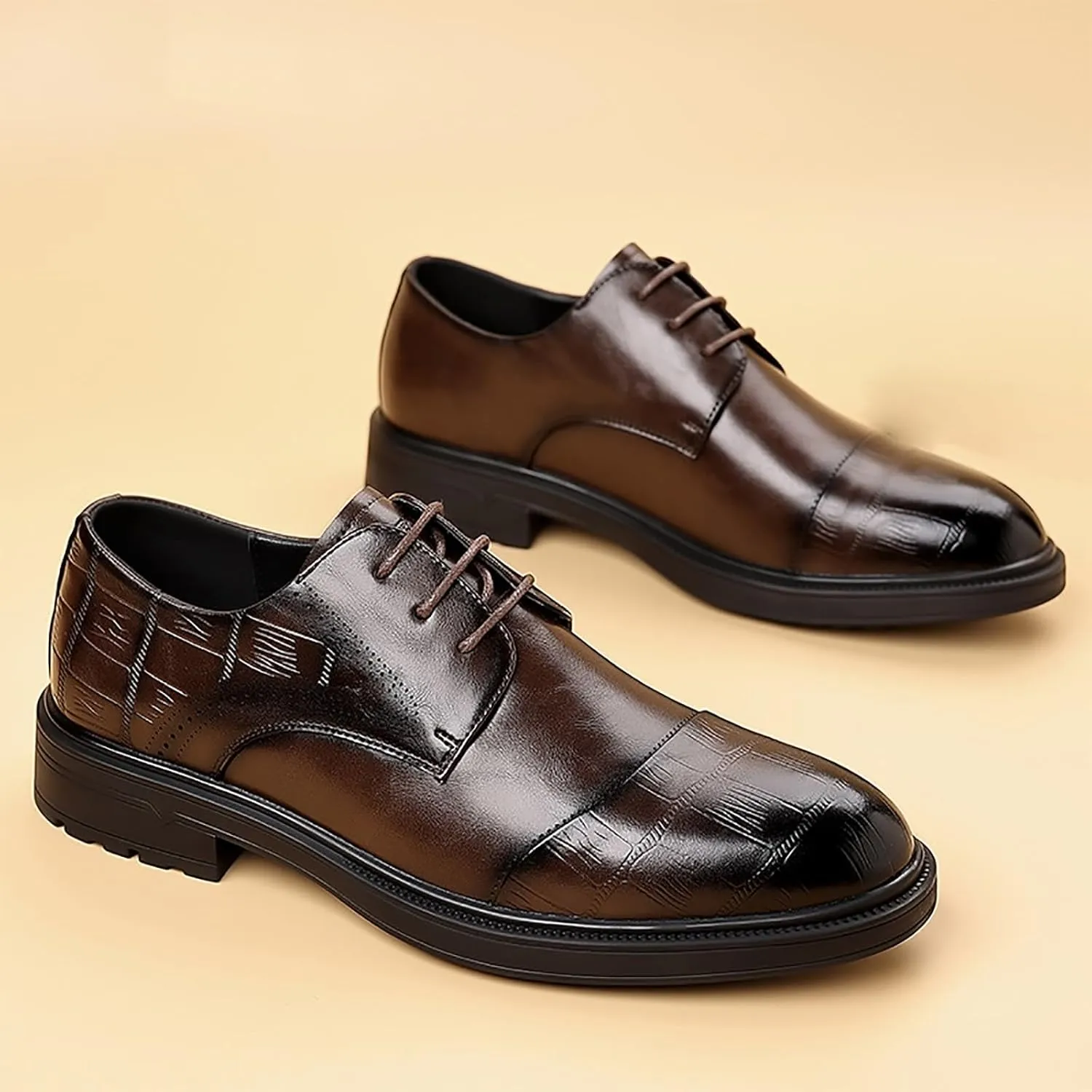 Men's Genuine Leather Breathable Three-Piece Shoes, Business Wedding Groomsmen Dress Shoes with Soft Upper, Anti-Slip Sole Suitable for Business Gentlemen