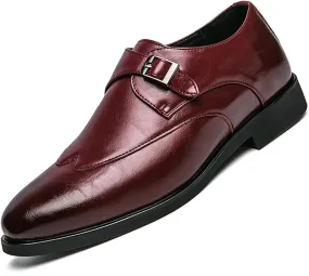 Men's Leather Monk Strap Oxford Dress Shoes Classic Pointed Luxury Derby Shoes Fashion Business Formal Shoes for Office Work Business Fashion