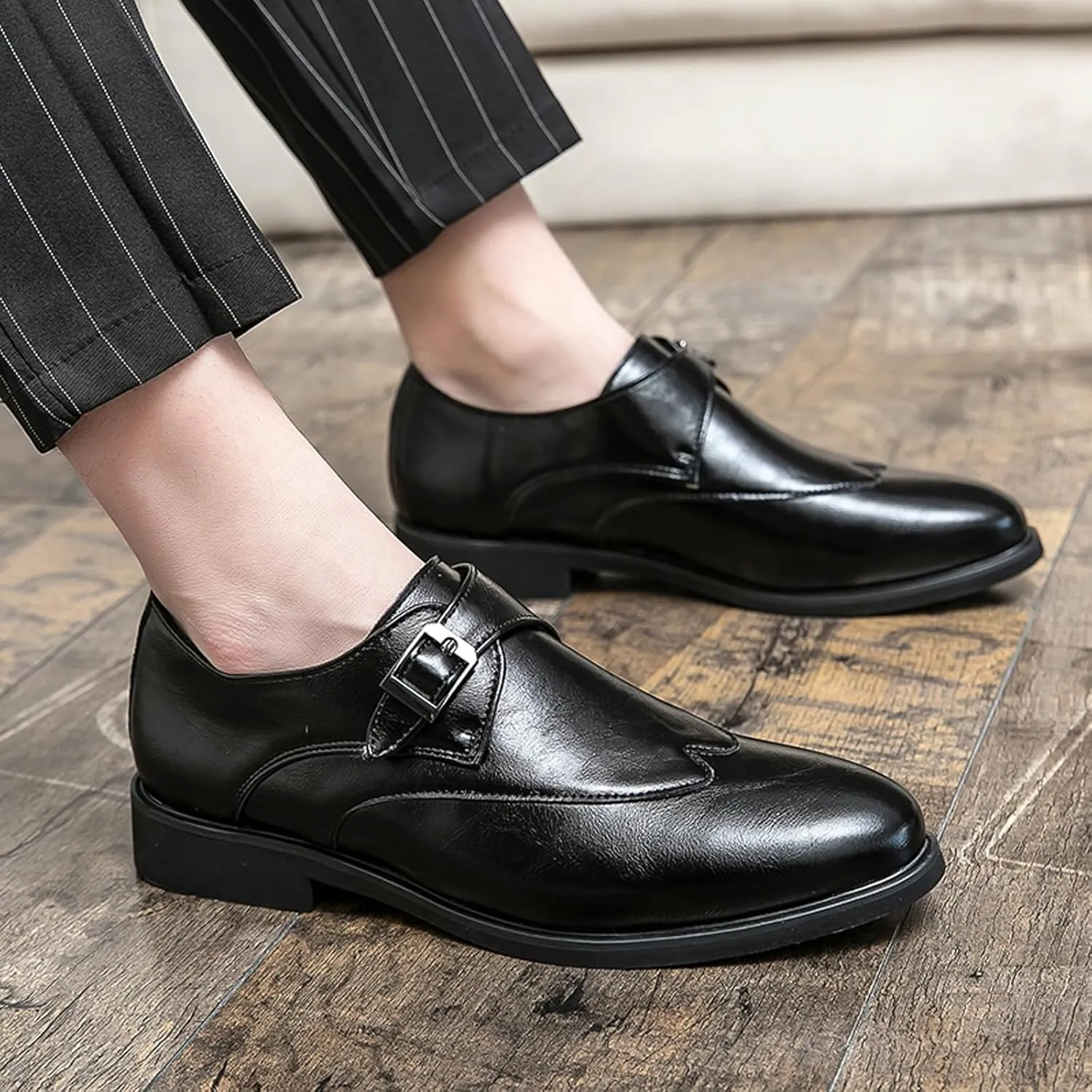 Men's Leather Monk Strap Oxford Dress Shoes Classic Pointed Luxury Derby Shoes Fashion Business Formal Shoes for Office Work Business Fashion