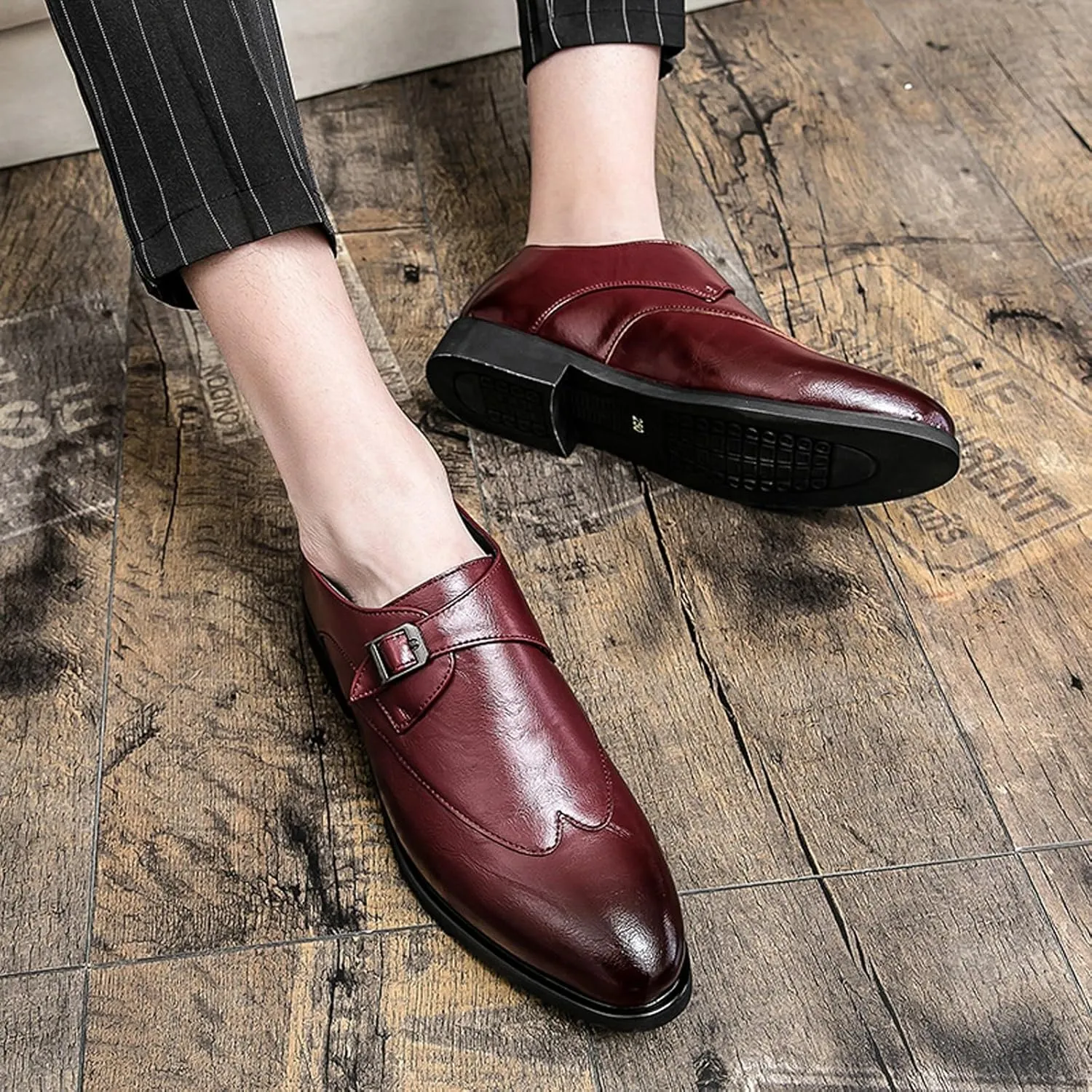 Men's Leather Monk Strap Oxford Dress Shoes Classic Pointed Luxury Derby Shoes Fashion Business Formal Shoes for Office Work Business Fashion