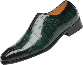 Men's Leather Printed Slip on Dress Loafers Casual Pointed Toe Business Formal Retro Leather Shoes Fashion Luxury Elastic Band Business Oxford Shoes