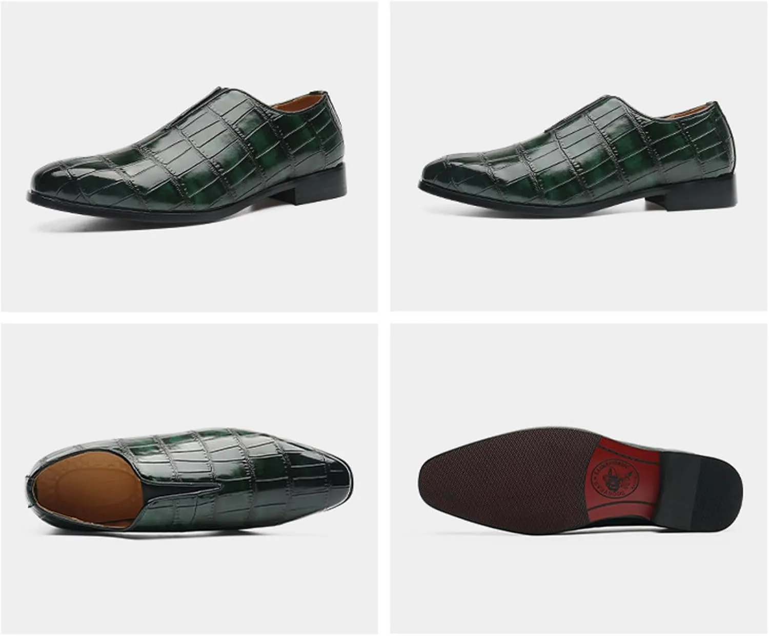 Men's Leather Printed Slip on Dress Loafers Casual Pointed Toe Business Formal Retro Leather Shoes Fashion Luxury Elastic Band Business Oxford Shoes
