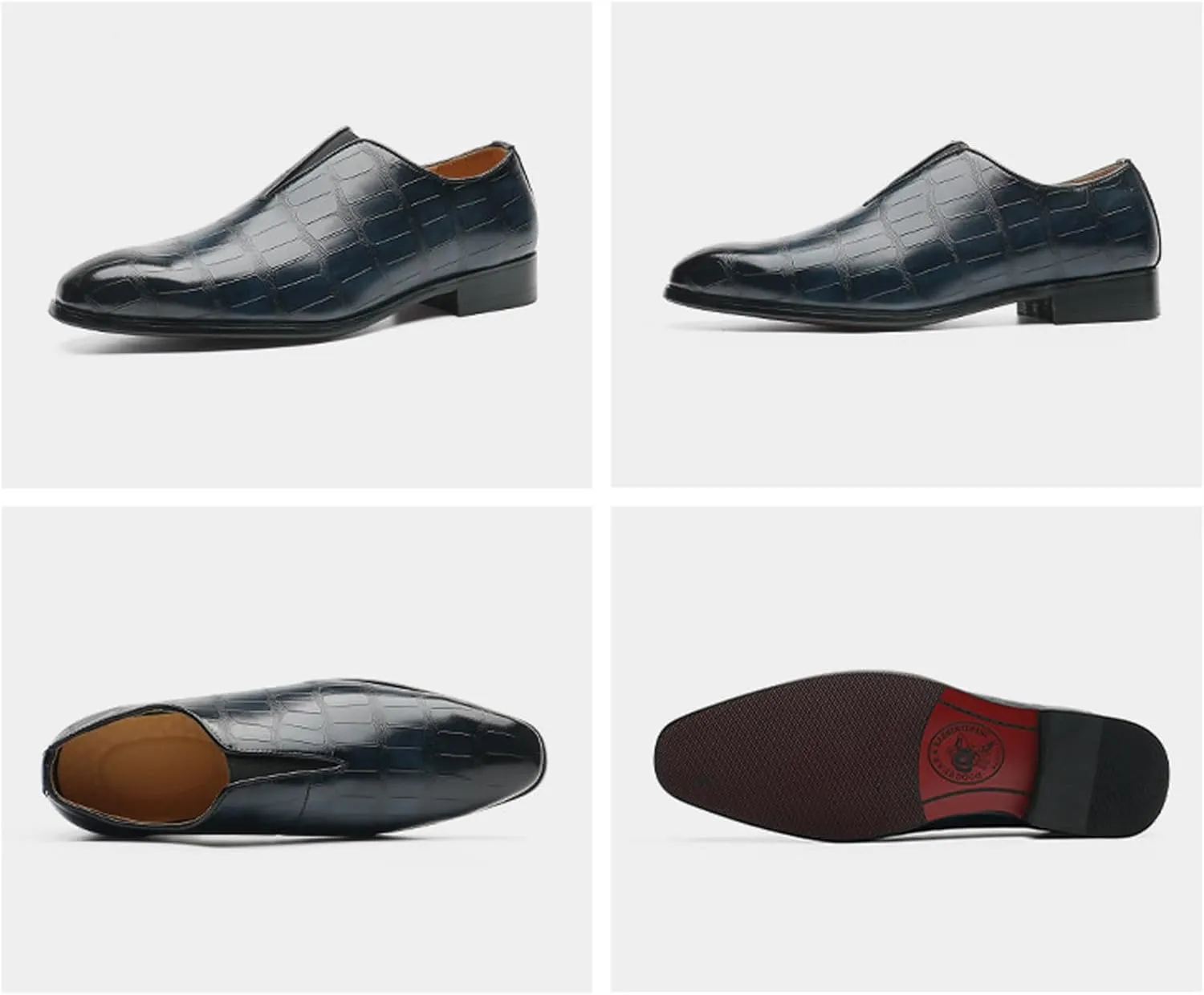 Men's Leather Printed Slip on Dress Loafers Casual Pointed Toe Business Formal Retro Leather Shoes Fashion Luxury Elastic Band Business Oxford Shoes