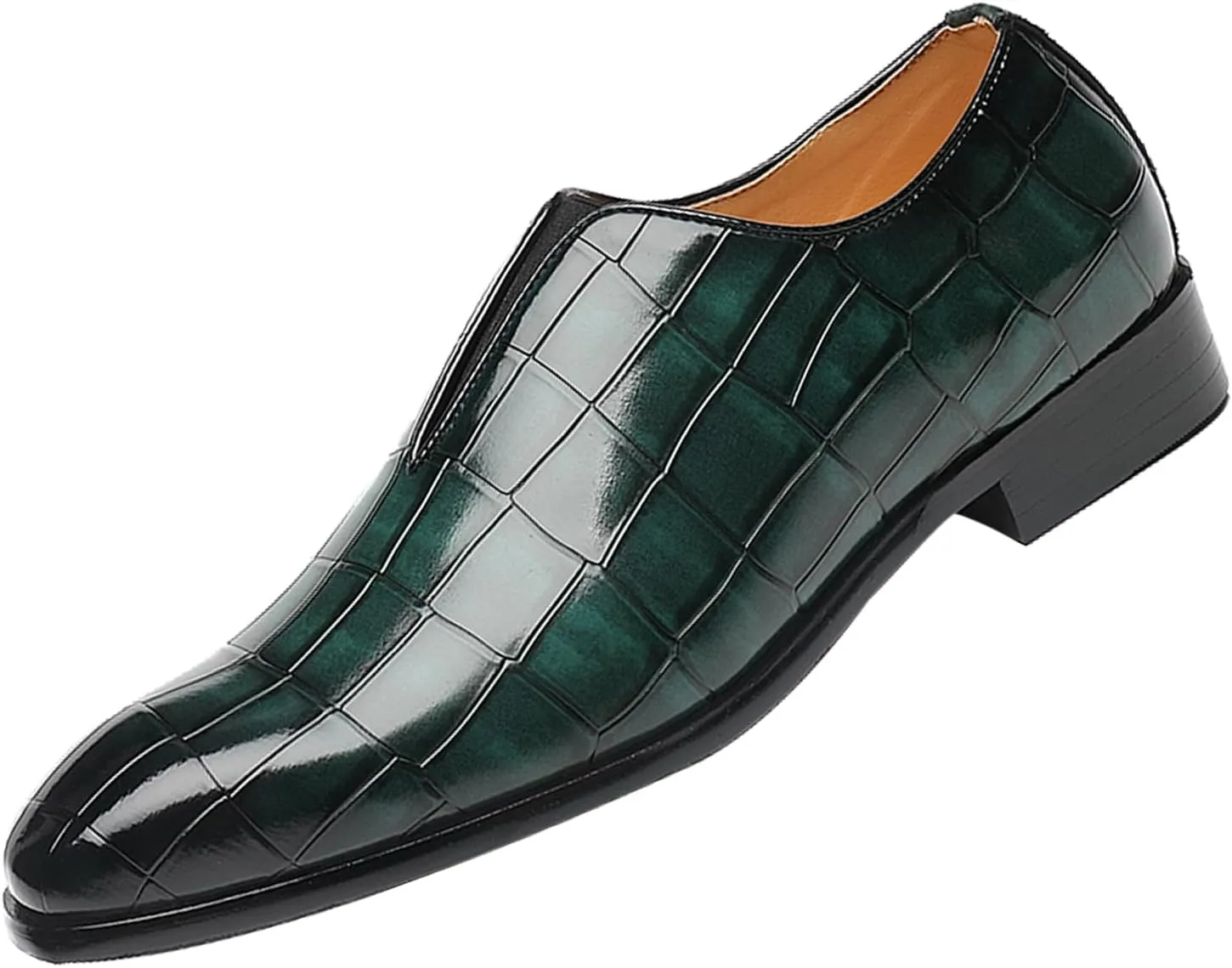 Men's Leather Printed Slip on Dress Loafers Casual Pointed Toe Business Formal Retro Leather Shoes Fashion Luxury Elastic Band Business Oxford Shoes
