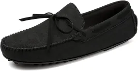 Men's Suede Leather Bow Tie Flat Loafers Classic Round Toe Non-Slip Soft Sole Driving Slip-On Business Moccasins Boat Shoes