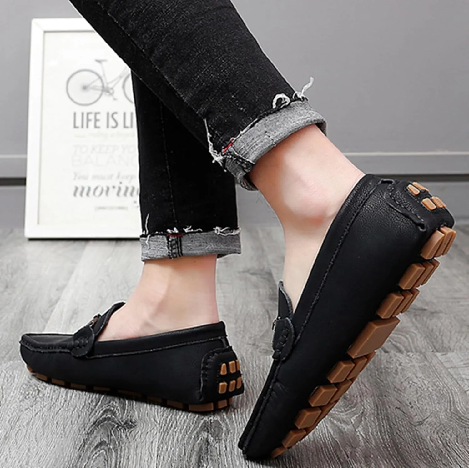 Minishion Comfortable Dress Loafers for Men with Buckle Summer Casual Shoes YY005