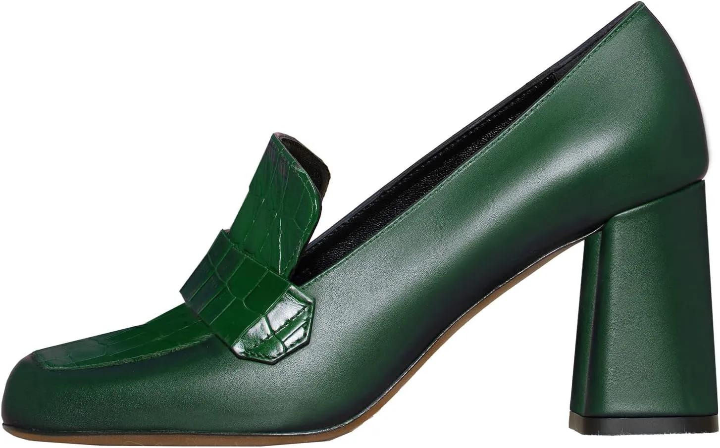 MOOMMO Women Chunky Block Heel Loafer Shoes Slip On Square Toe Formal High Heels Pumps Crocodile Closed Toe 3" Heel Oxford Shoes Office Ladies Business Professional Comfortable Spring Fall 4-11 M US