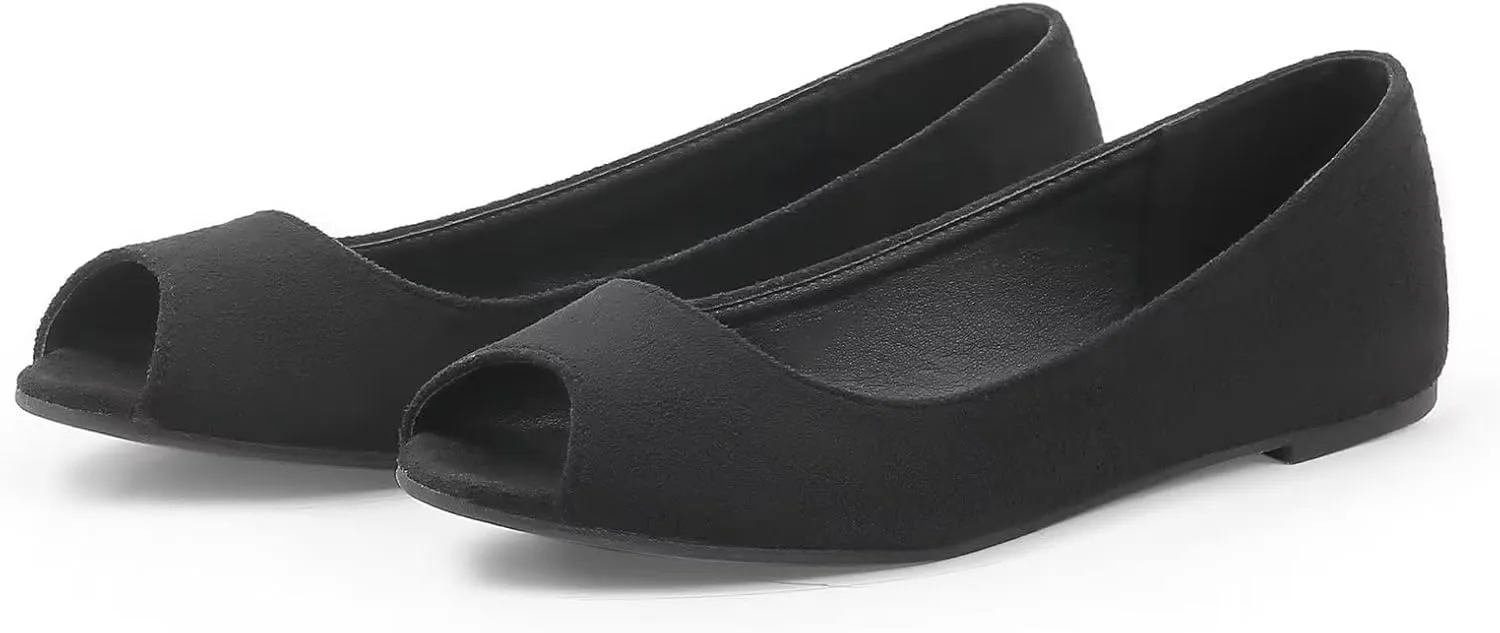 MUSSHOE Peep Toe Flat Shoes for Women