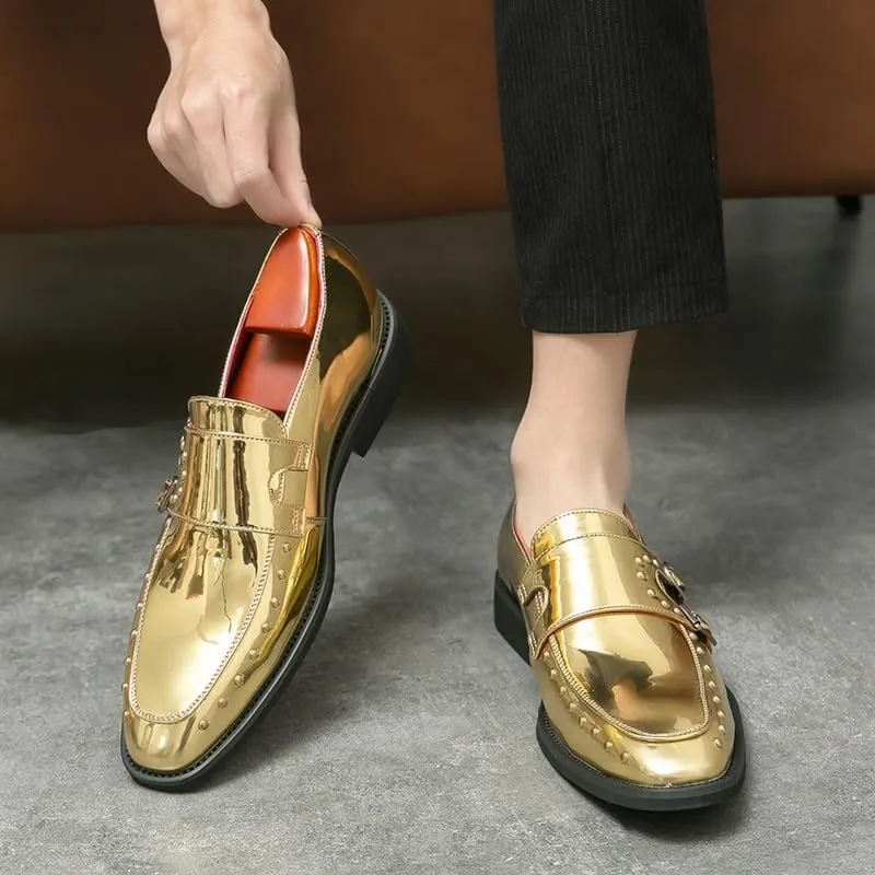New Dress Shoes for Men Slip On Round Toe Solid Color Vegan Leather Double Monk Strap Rubber Sole Slip Resistant Low Top Anti-Slip Non Slip Walking