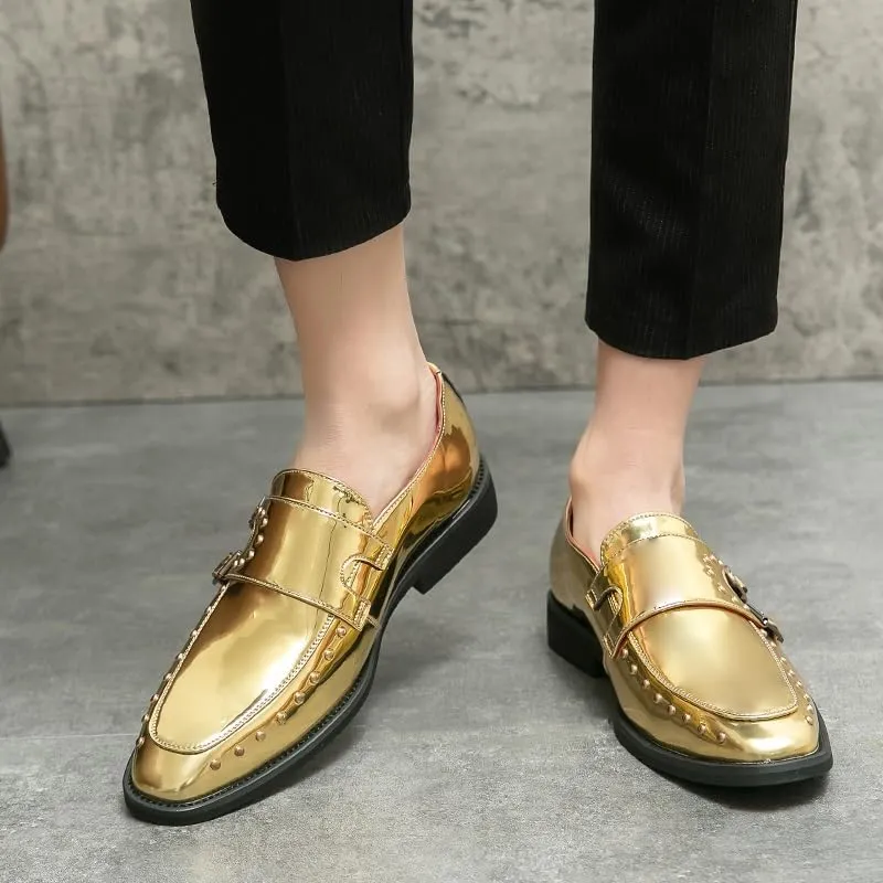 New Dress Shoes for Men Slip On Round Toe Solid Color Vegan Leather Double Monk Strap Rubber Sole Slip Resistant Low Top Anti-Slip Non Slip Walking