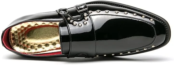 New Dress Shoes for Men Slip On Round Toe Solid Color Vegan Leather Double Monk Strap Rubber Sole Slip Resistant Low Top Anti-Slip Non Slip Walking