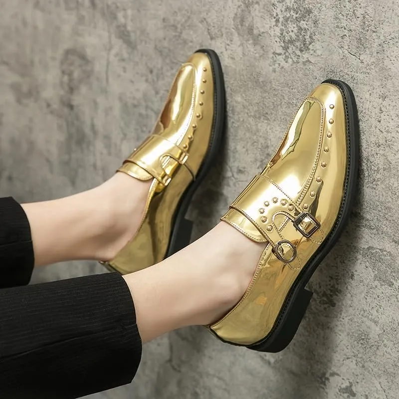 New Dress Shoes for Men Slip On Round Toe Solid Color Vegan Leather Double Monk Strap Rubber Sole Slip Resistant Low Top Anti-Slip Non Slip Walking