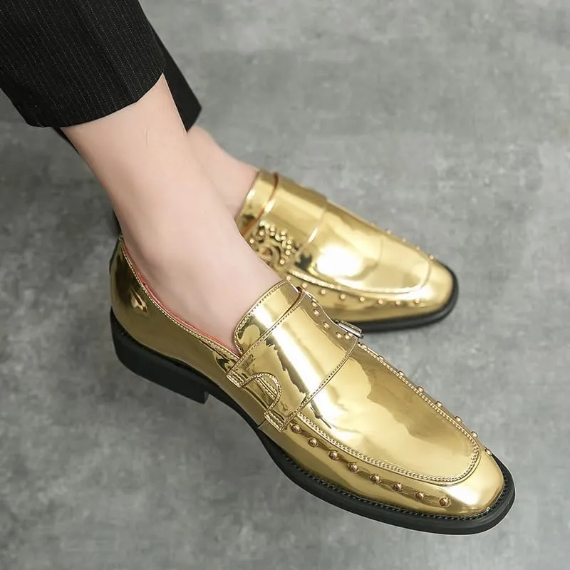 New Dress Shoes for Men Slip On Round Toe Solid Color Vegan Leather Double Monk Strap Rubber Sole Slip Resistant Low Top Anti-Slip Non Slip Walking