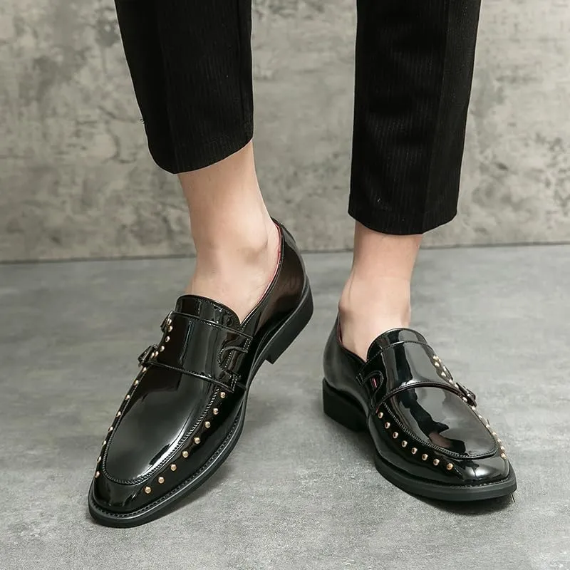 New Dress Shoes for Men Slip On Round Toe Solid Color Vegan Leather Double Monk Strap Rubber Sole Slip Resistant Low Top Anti-Slip Non Slip Walking